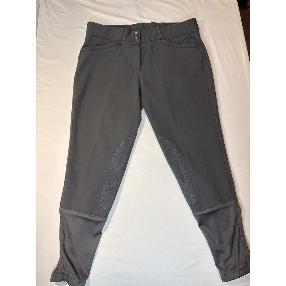 Ovation Riding Womens Equestrian Breeches Gray Knee Patch Mesh Bottom Pants 34R